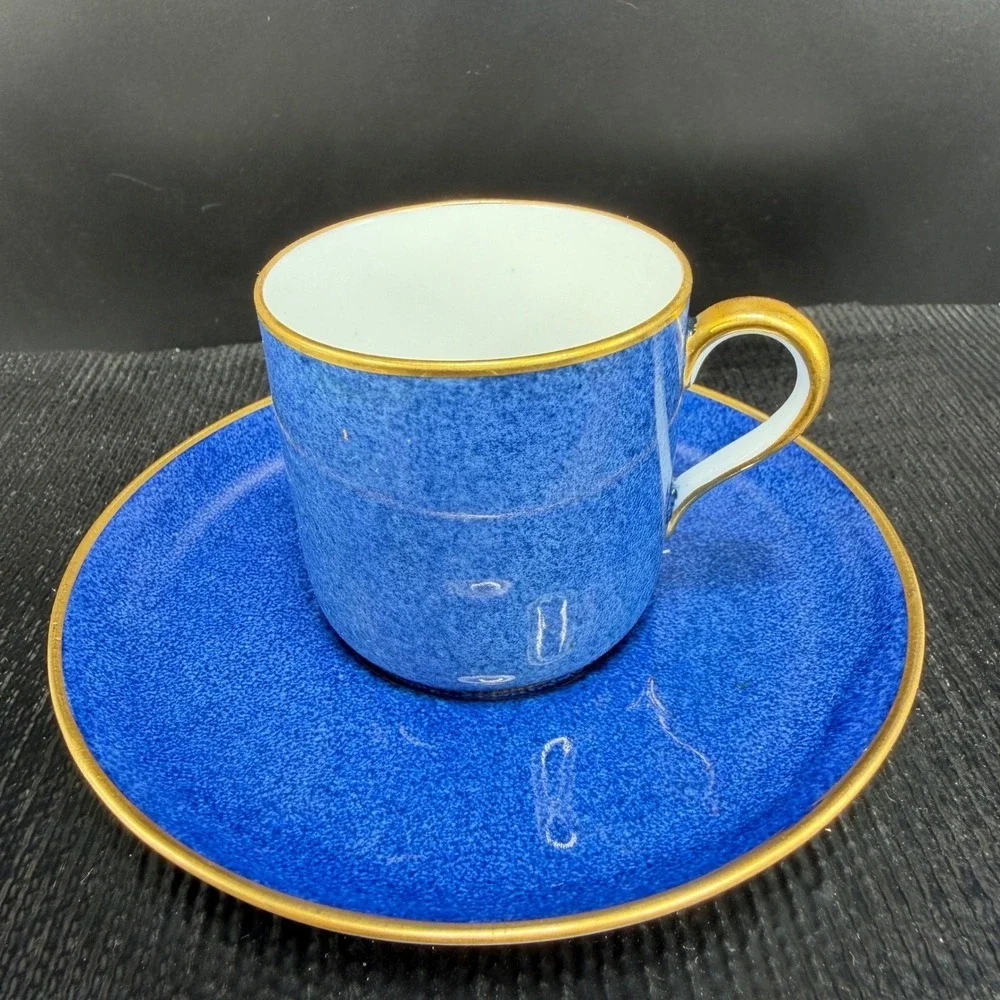 Spode Copeland China Cobalt Blue Gold Trim Demitasse‎ Cup Saucer Set England VTG